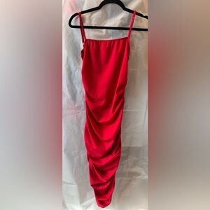 Elegant Red Ruched Side Dress. NWOT. size Large
